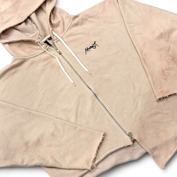 Jong Kook BTS ARMYST ZIP HOODIE Tie Dye Soft Pink XL Asymmetrical Raw Hem Kpop - Picture 9 of 13